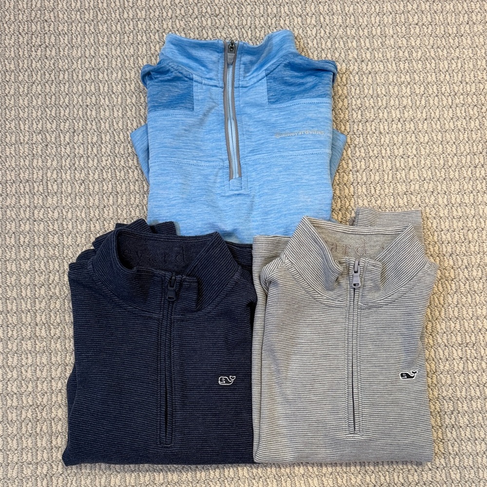 Vineyard Vines Boys 3 Quarter-Zip Pullovers - Light Blue, Navy, Gray - size 7